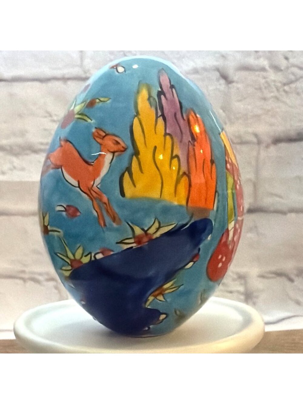 Blue Ceramic Egg Hand Painted Grand Bazaar Turkey Istanbul Folk Art Pottery VTG - Picture 3 of 13